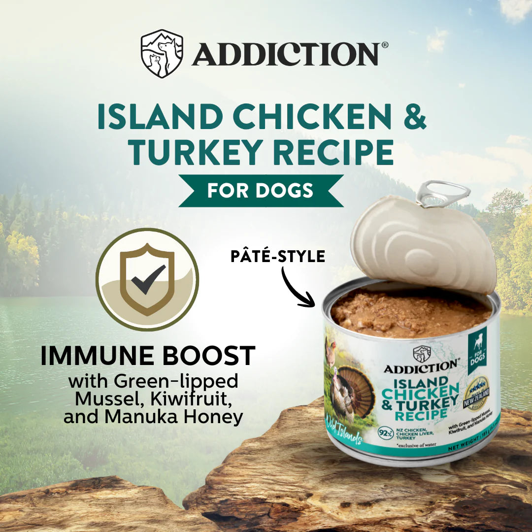 Addiction Canned Food Addiction Wild Island Chicken & Turkey Recipe Wet Dog Foods 185g