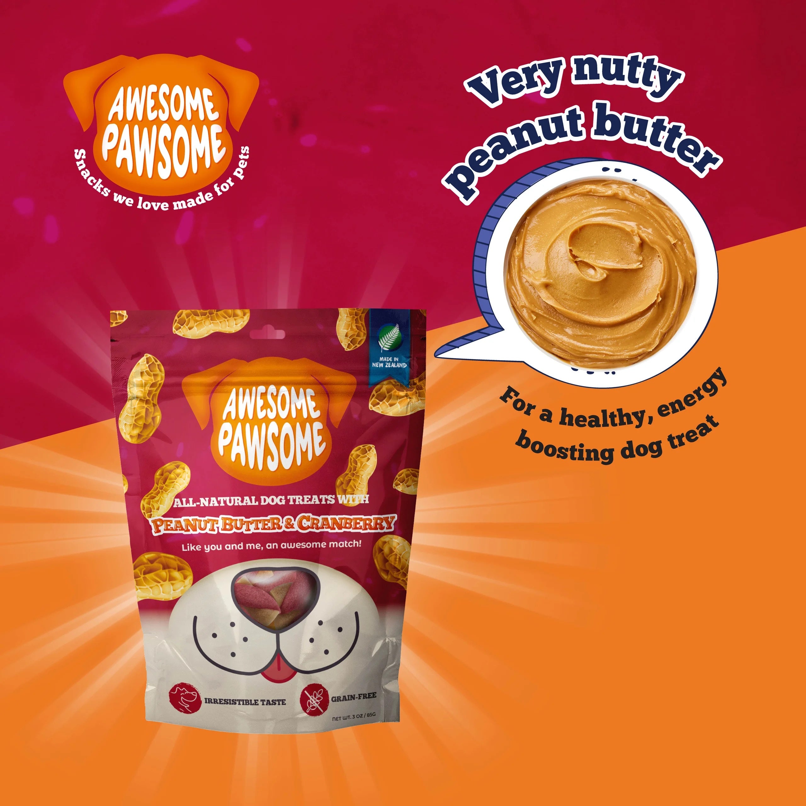 awesome pawsome Treats Awesome Pawsome Peanut Butter & Cranberry Dog Treats 85g