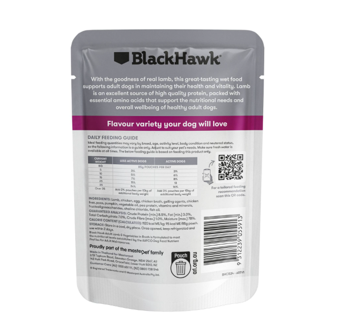 Black Hawk Canned Food Black Hawk Original Lamb & Vegetables Dog Wet Food Pouch