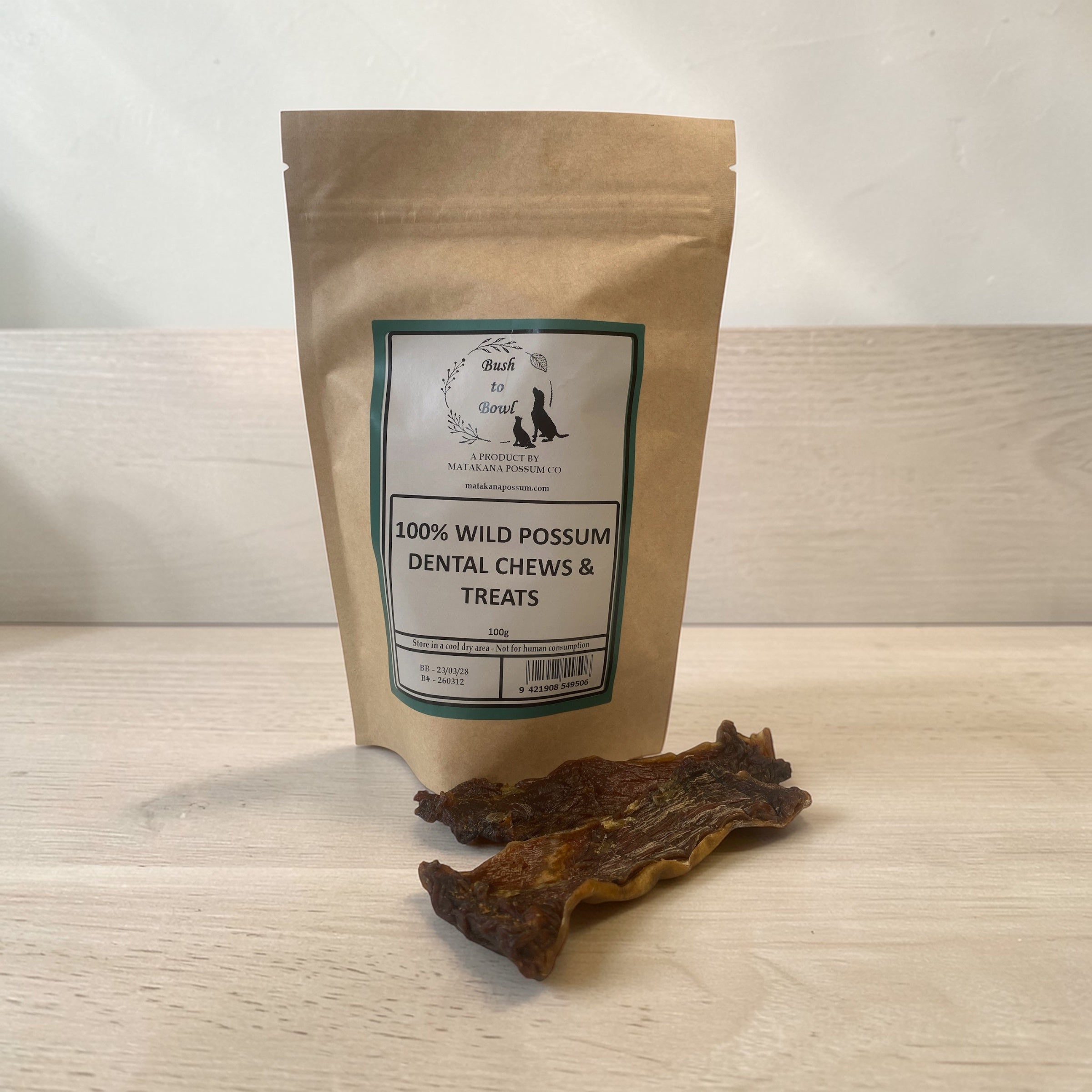 Bush to Bowl Treats 100% Wild Possum Dental Chews 100g