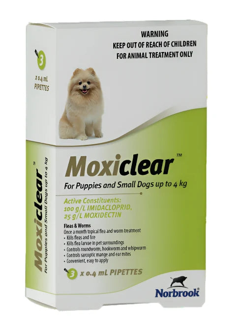 Norbrook Flea & Wormer Puppies & Small Dogs up to 4kg Moxiclear Flea & Worm Treatment for Dogs (3 Month Supply)
