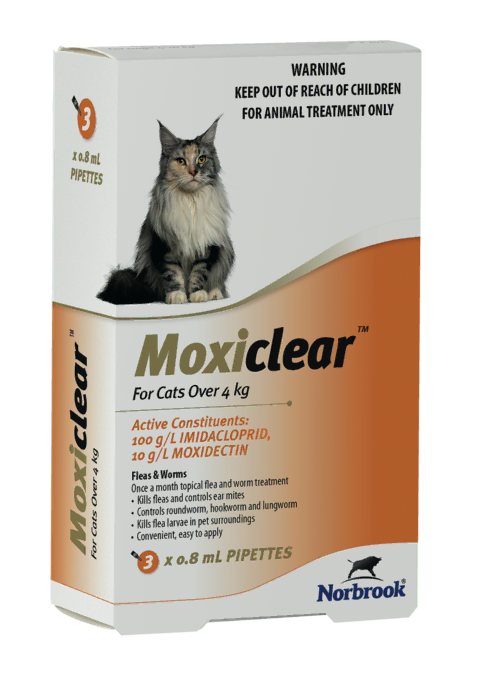 Norbrook Flea & Wormer Cat 4kg+ Moxiclear Topical Flea & Wormer for Cats 3 Months Supply