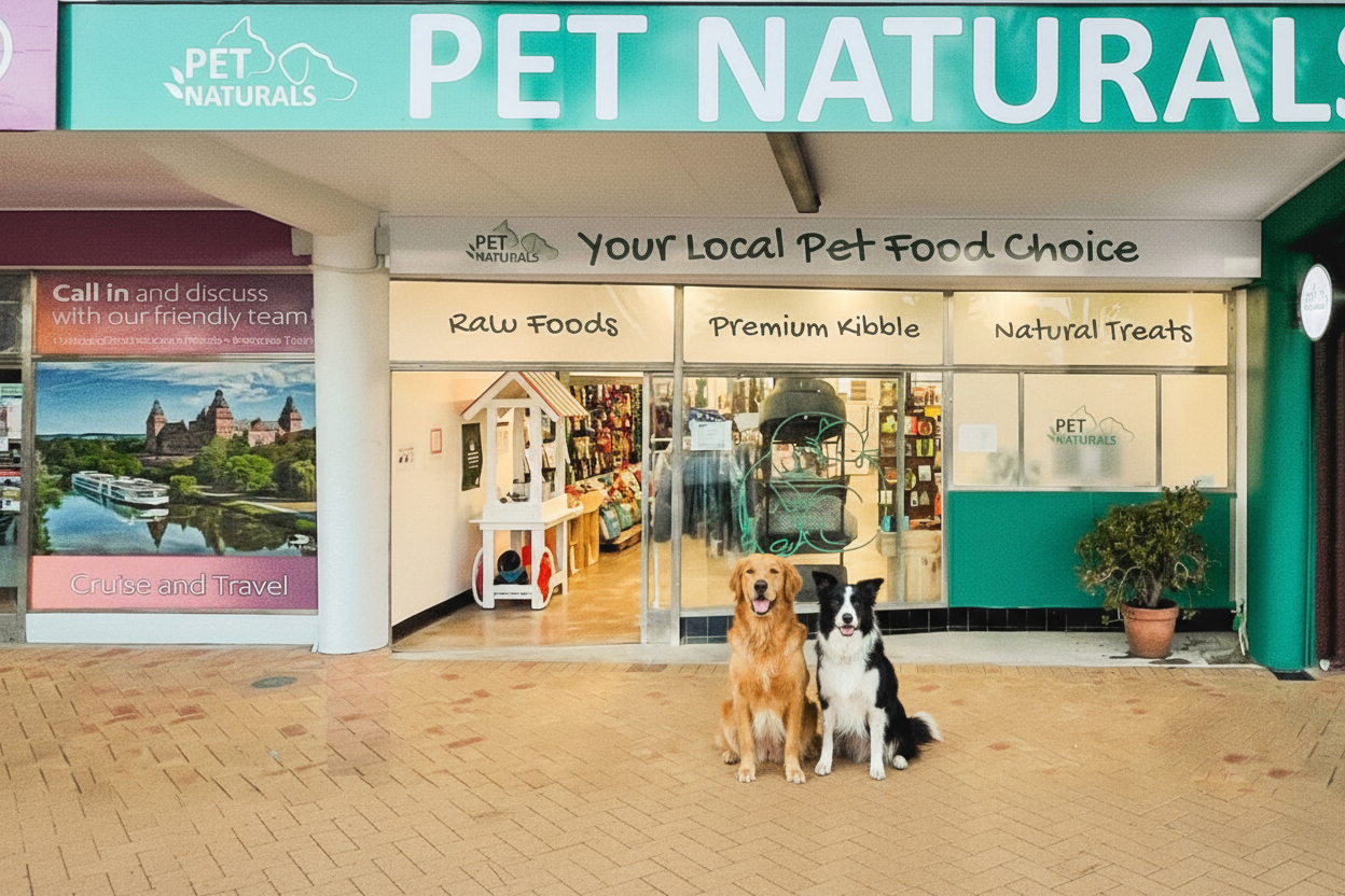 Pet Naturals store front with a teal and white color scheme.