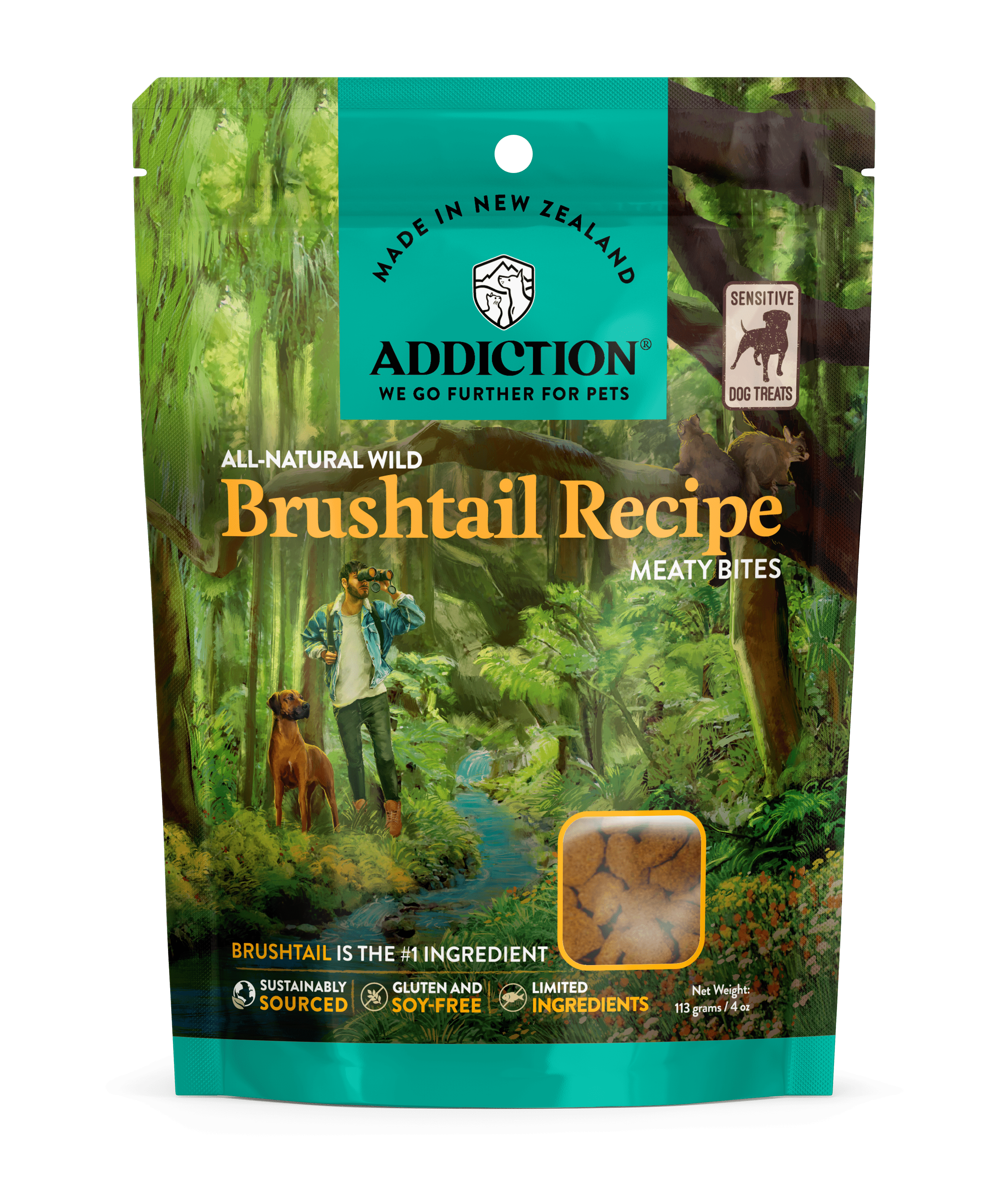 Addiction Treats Addiction Meaty Bites Brushtail Dog Treats 113g