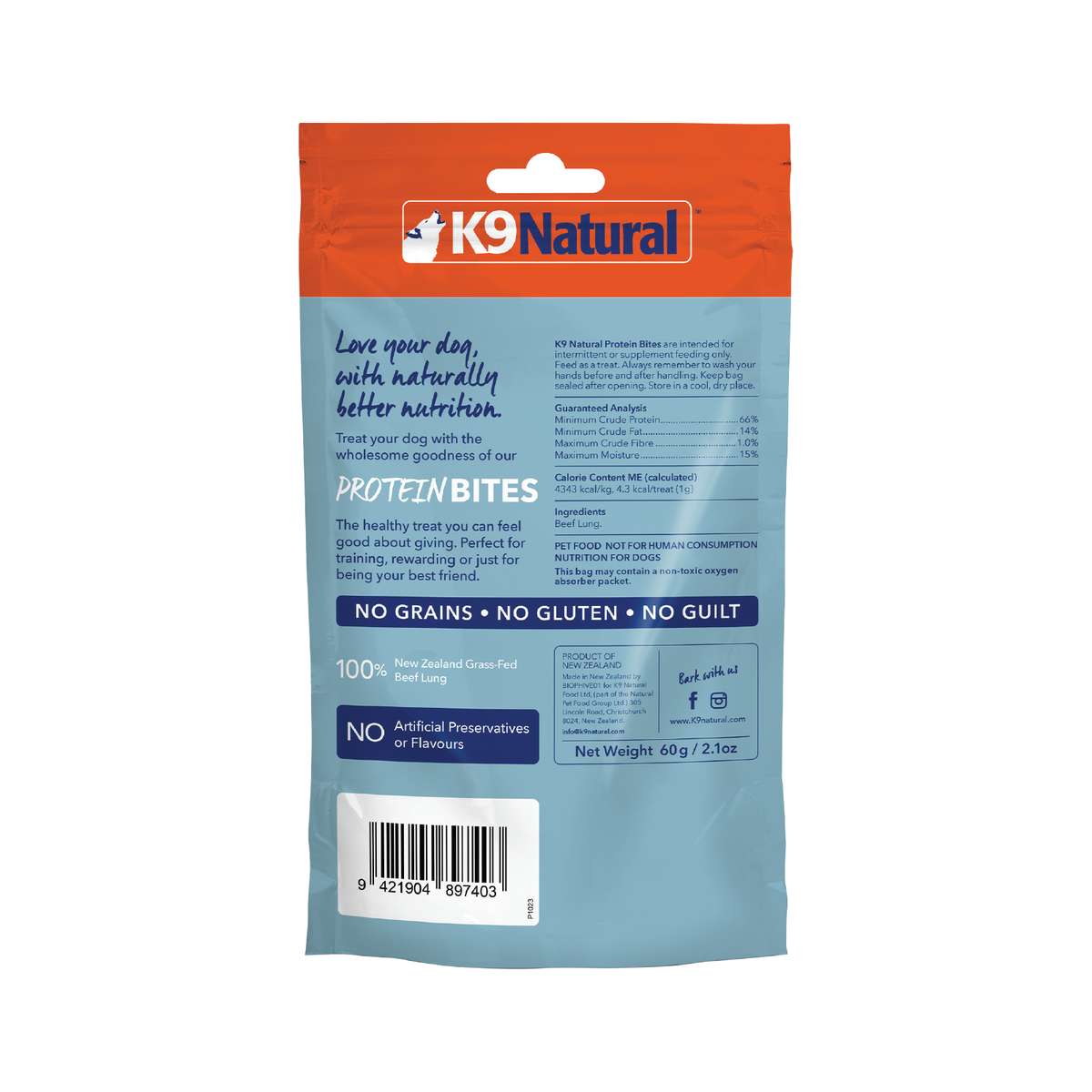 K9 Natural Treats K9 Natural Air Dried Beef Lung Protein Bites 60g