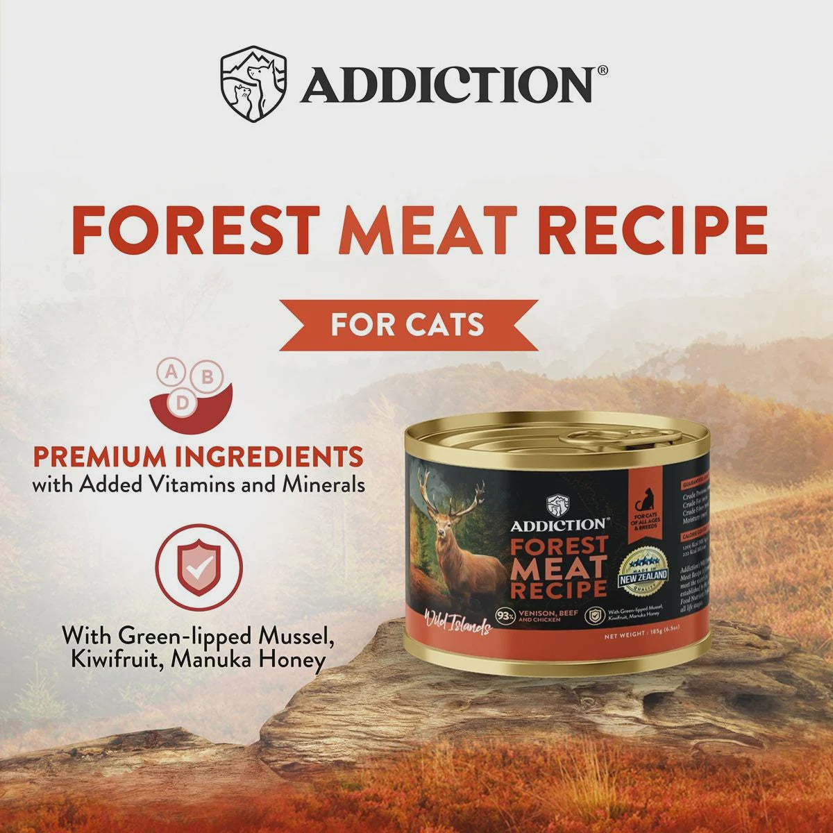 Addiction Canned Food Addiction Wild Island - Forest Meat Venison & Beef Wet Cat Food 185g