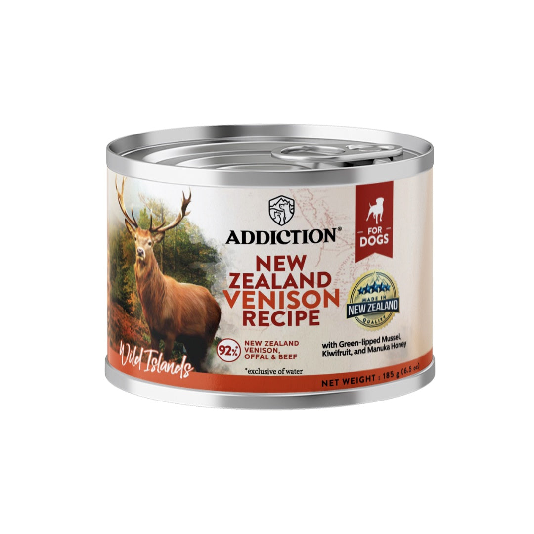 Addiction Canned Food Addiction Wild Island NZ Venison Recipe Wet Dog Food 185g