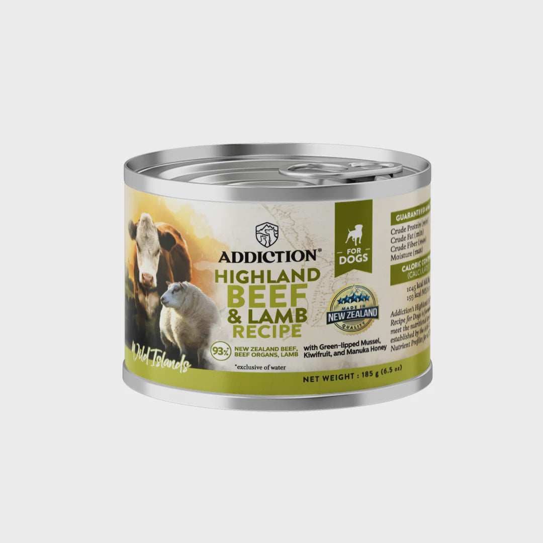 Addiction Canned Food Addiction Wild Islands Highland Beef & Lamb Recipe Wet Dog Foods 185g