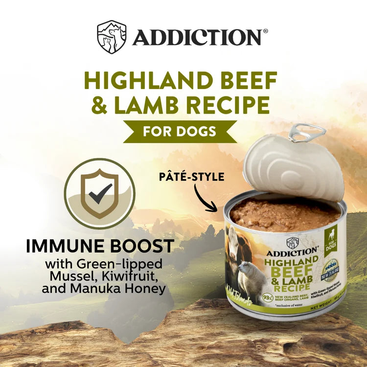 Addiction Canned Food Addiction Wild Islands Highland Beef & Lamb Recipe Wet Dog Foods 185g