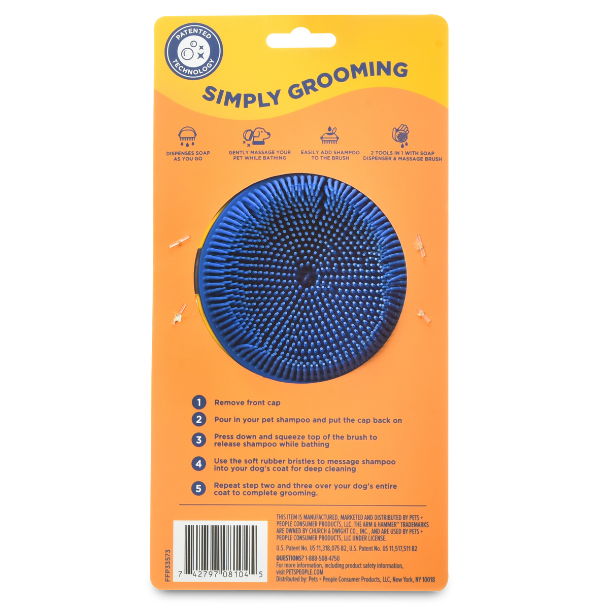 Arm & Hammer Grooming Aids Soap Dispensing Palm Brush