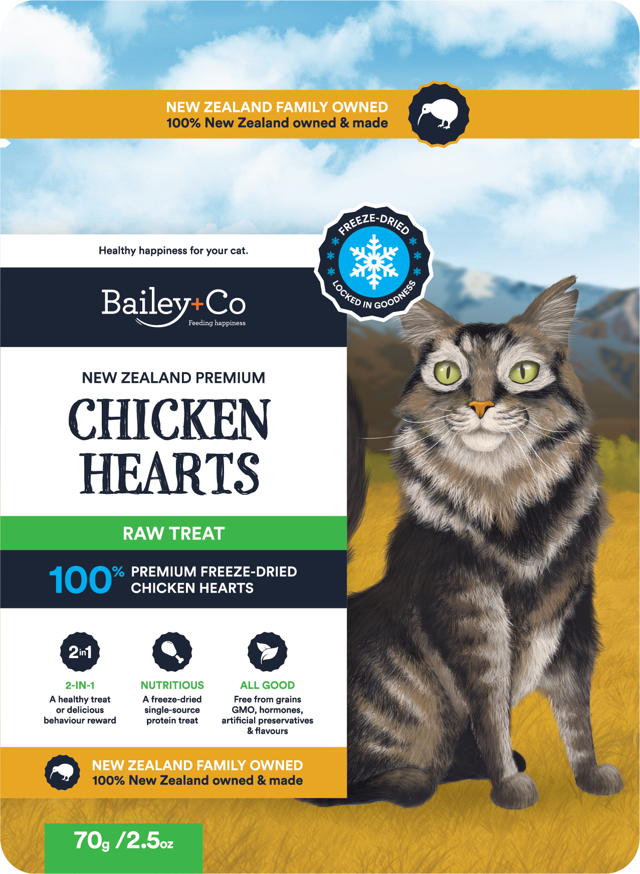 Bailey + Co Treats Bailey + Co Freeze Dried Chicken Heart Raw Cat Treats 70g