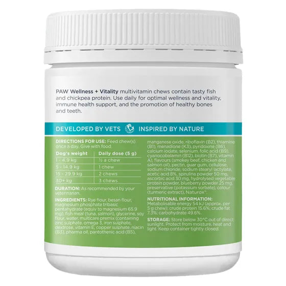 Blackmores Supplements PAW Wellness + Vitality Multivitamin Chews for Dogs 300g