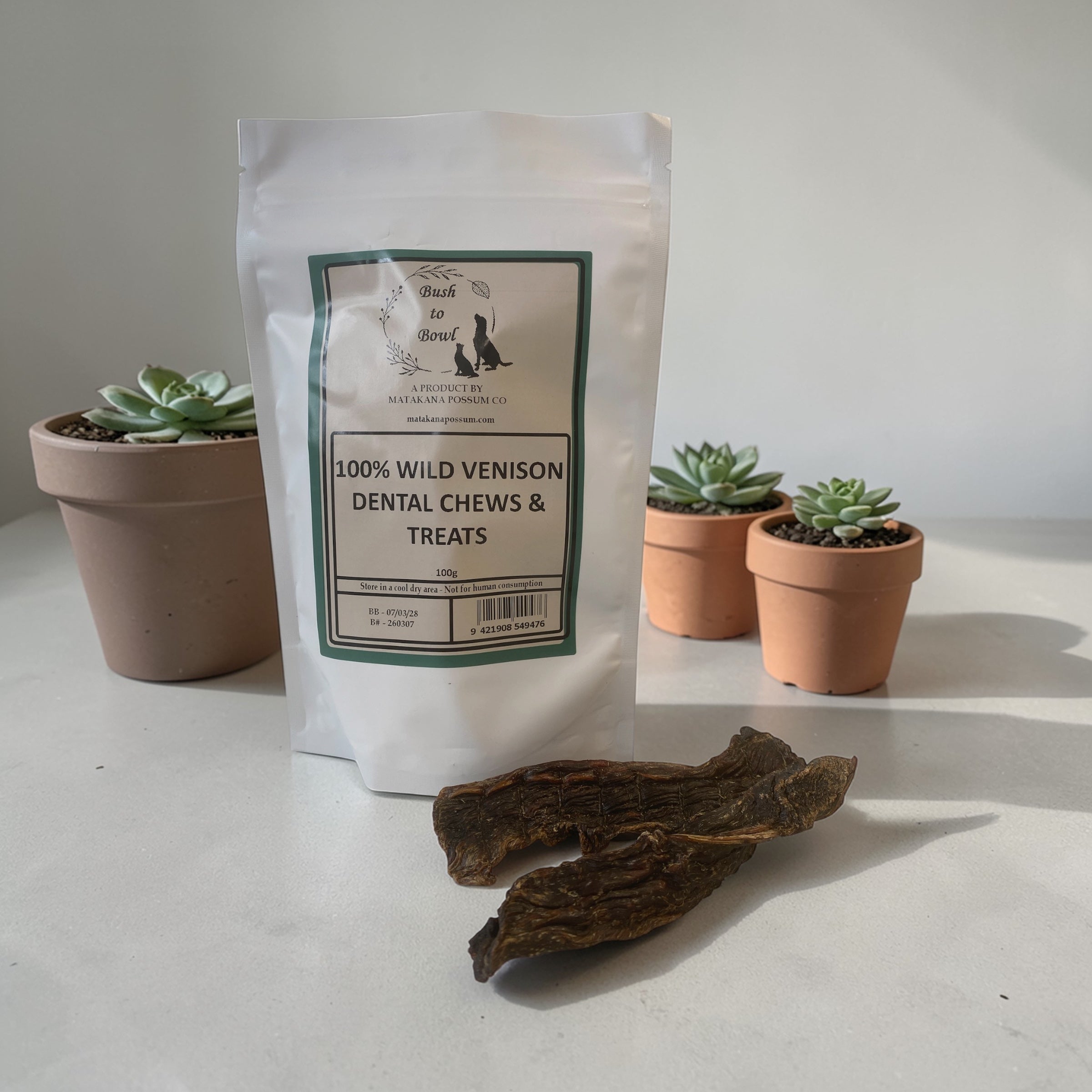 Bush to Bowl Treats 100 % Wild NZ Venison Chews 100g