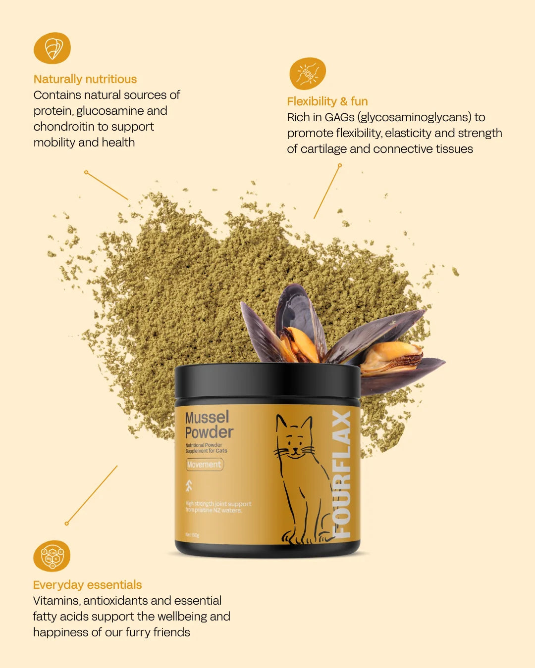 Fourflax Supplements Fourflax Feline Mussel Powder 50g