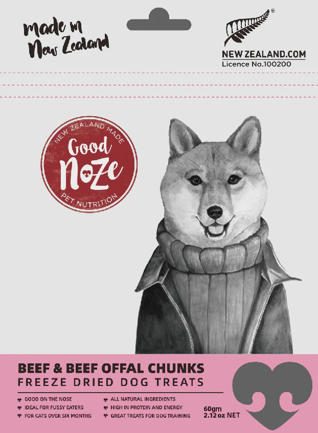 Good Noze Treats Beef & Beef Offal Chunks Freeze Dried Dog Treats 60g