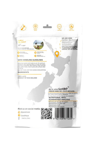 Good Noze Treats Lamb Chunks Freeze Dried Dog Treats 60g
