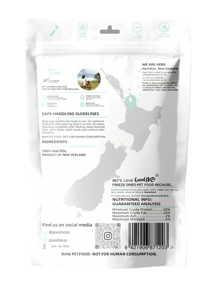 Good Noze Treats Veal Ribs Freeze Dried Dog Treats 100g
