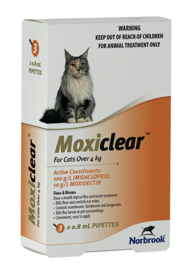 Norbrook Flea & Wormer Cat 4kg+ Moxiclear Topical Flea & Wormer for Cats 3 Months Supply