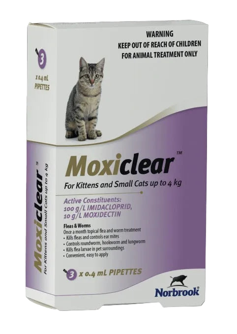 Norbrook Flea & Wormer Small Cat & Kittens 0-4kgs Moxiclear Topical Flea & Wormer for Cats 3 Months Supply