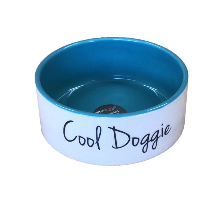 Petragous bowls Cool Doggie Ceramic Bowl Natural/Teal 15cm