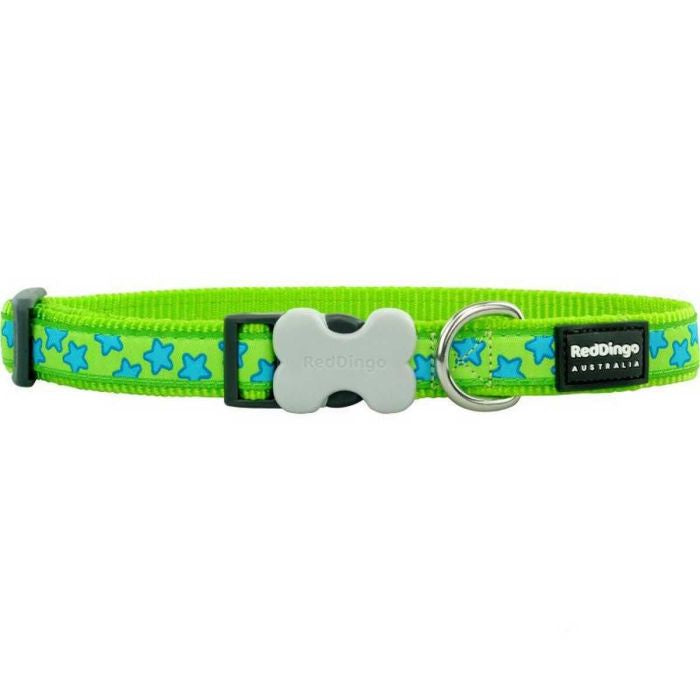 Red Dingo Collars / Leads Red Dingo Dog Collar Stars Turquoise on Lime