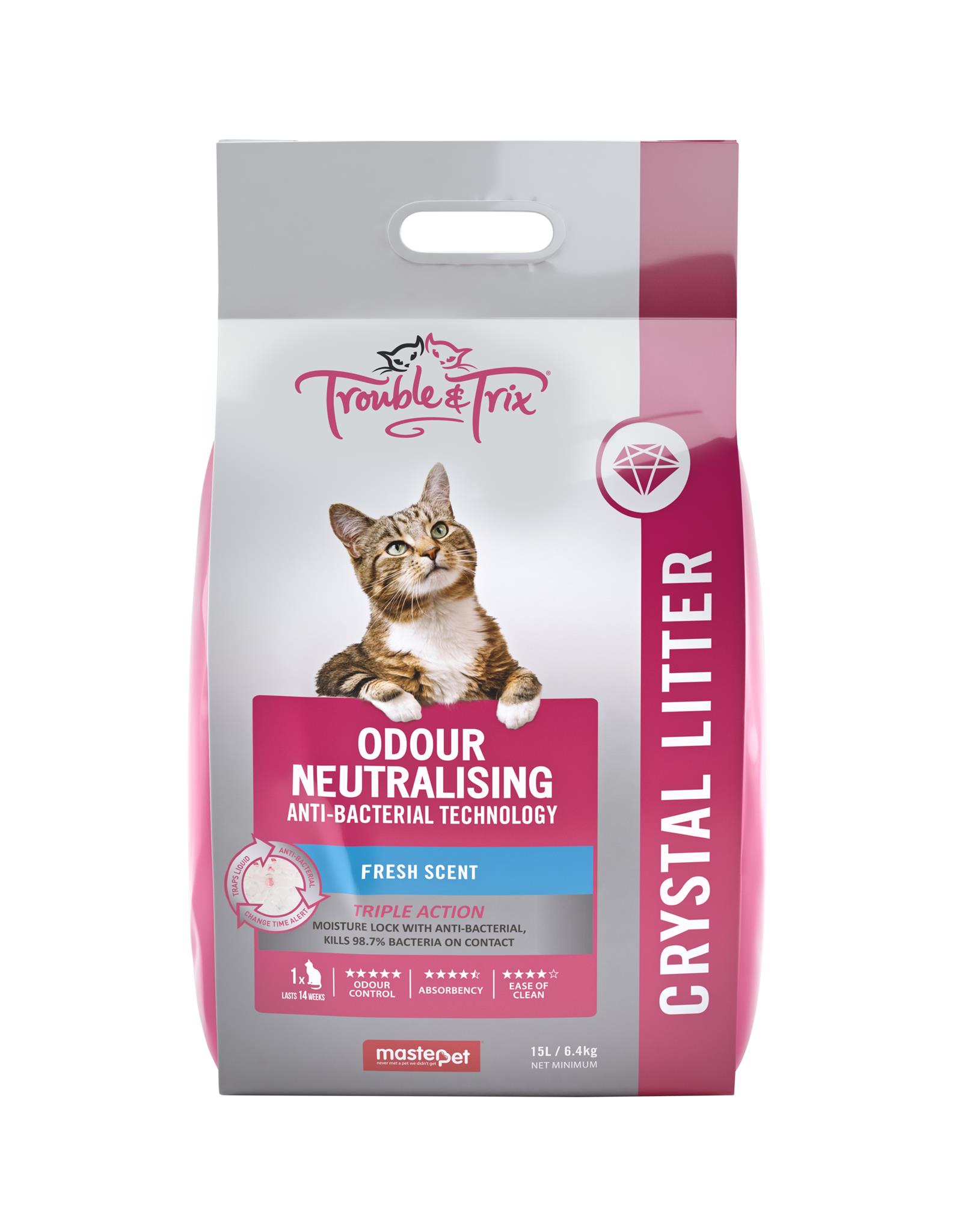 Trouble and Trix Toiletries Trouble & Trix Crystal Litter with Anti Bacterial Agent 15L - 6.4Kg