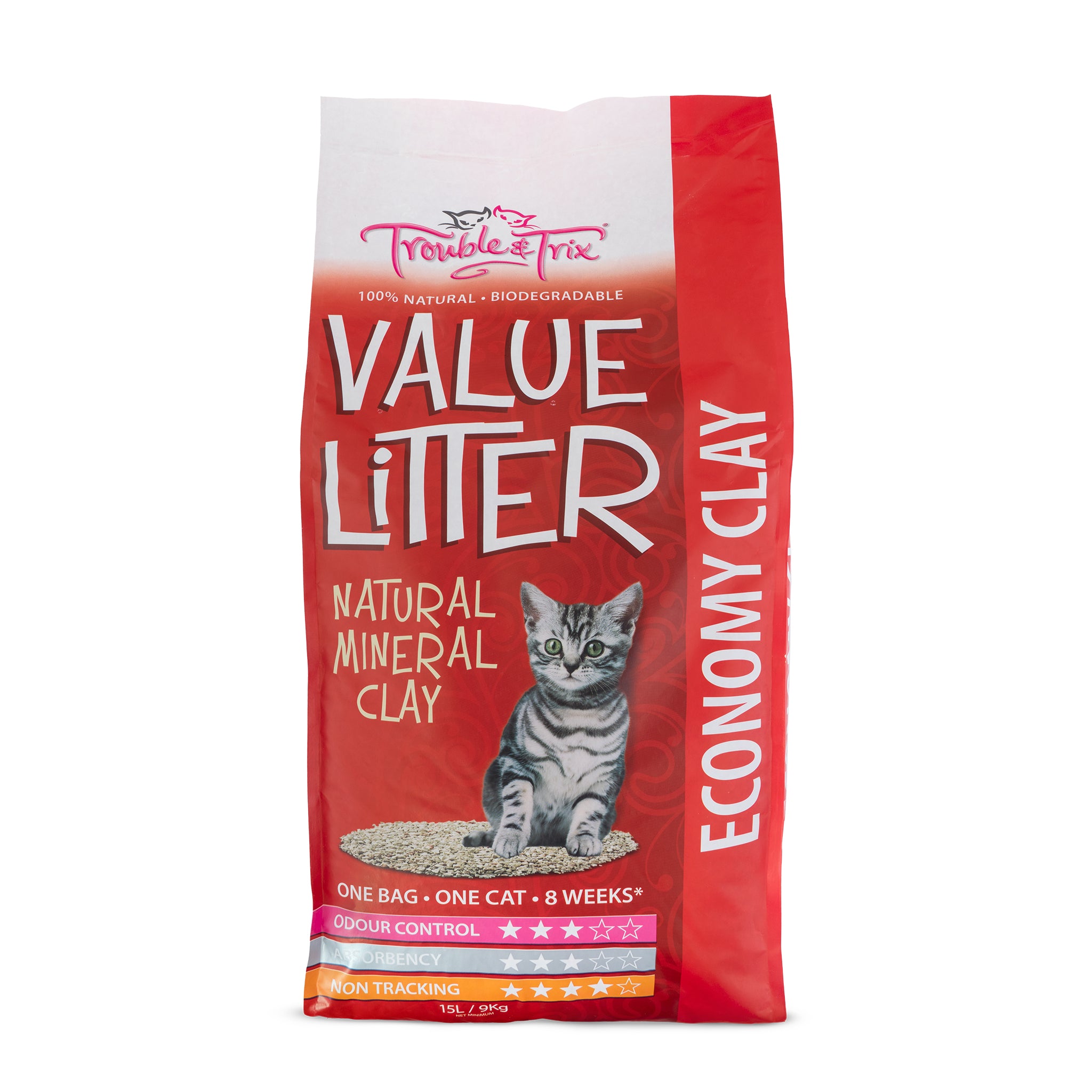 Trouble and Trix Toiletries Trouble & Trix Value Clay Litter 15L - 9Kg
