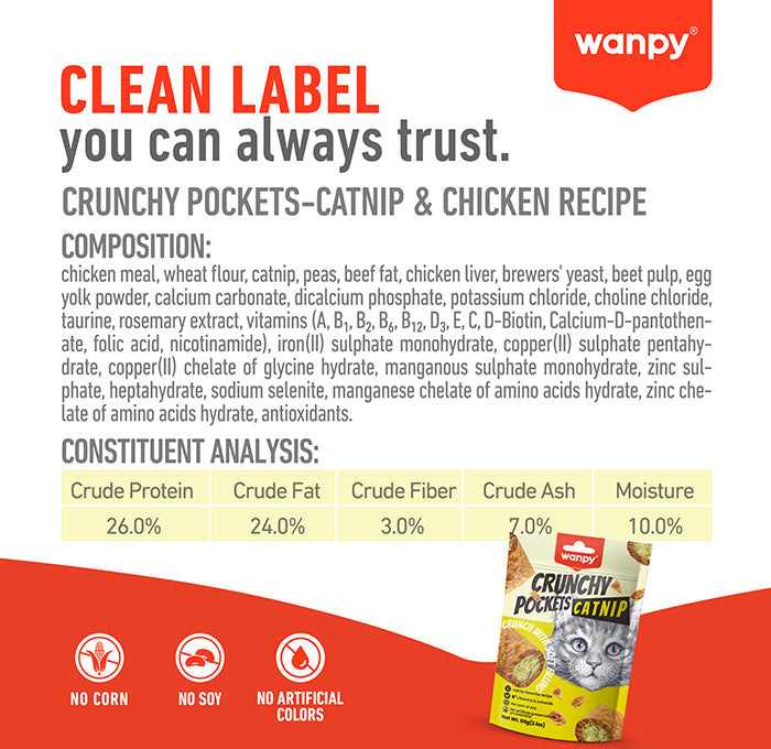 Wanpy Treats Wanpy Catnip Crunchy Pockets Cat Treats 60g