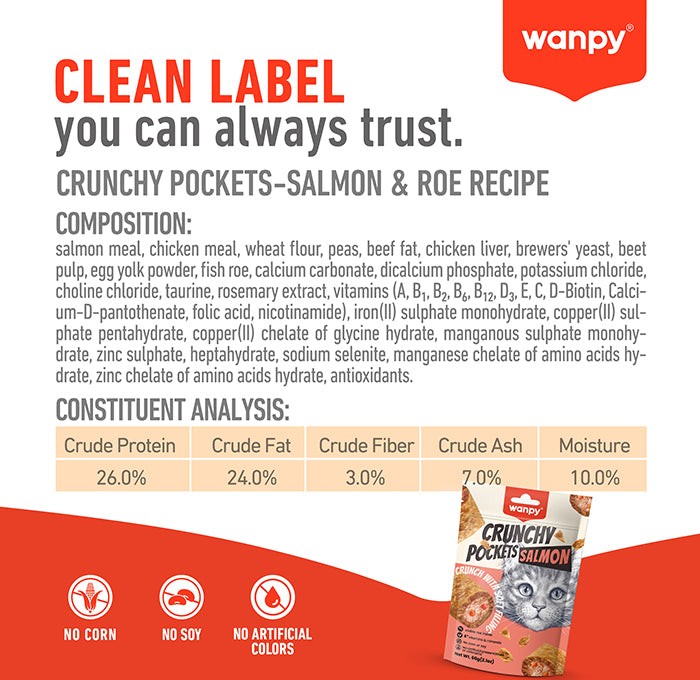 Wanpy Treats Wanpy Salmon Crunchy Pockets Cat Treats 60g