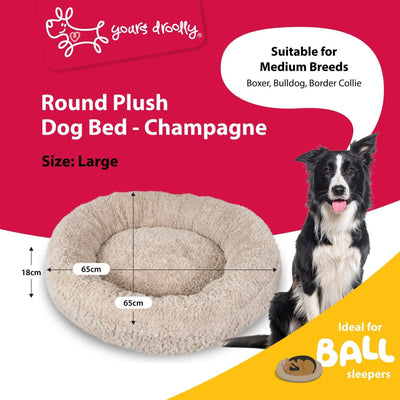 Yours Droolly Beds Yours Droolly Plush Dog Bed Round Champange