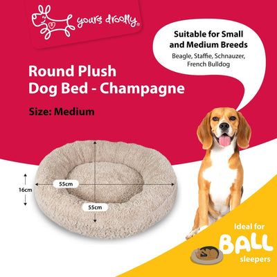 Yours Droolly Beds Yours Droolly Plush Dog Bed Round Champange
