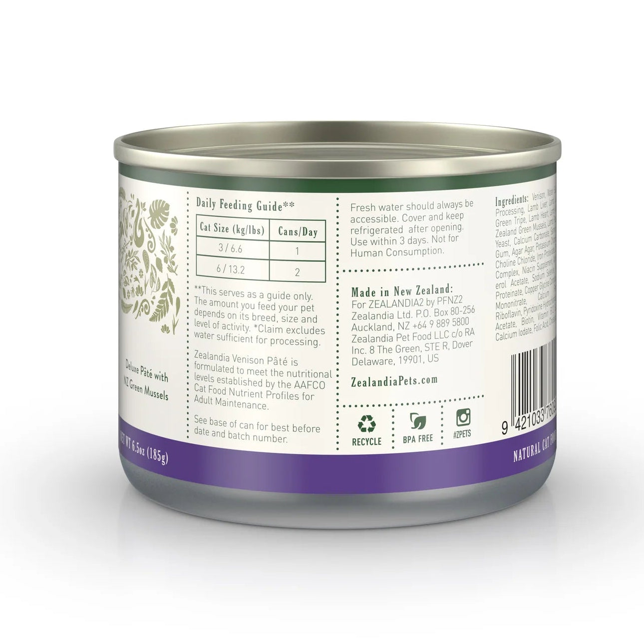 Zealandia Canned Food Zealandia Cat Food Venison Pate 185g Can