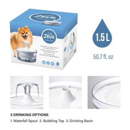 Zeus accessories Zeus Fresh & Clear Fountain with Waterfall Spout 1.5L