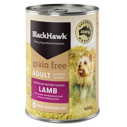 Black Hawk Canned Food 400g Black Hawk  Grain Free Lamb Dog Wet Food