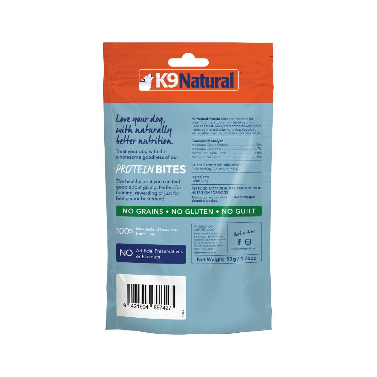 K9 Natural Treats k9 Natural Air Dried Lamb Lung Protein Bites 50g