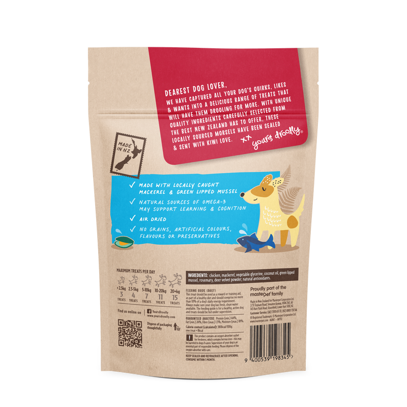 Yours Droolly Treats Yours Droolly Kiwi Grown Chicken and Mackerel Dog Treats 220g
